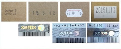 Голограммы разных годов на картриджах Xerox