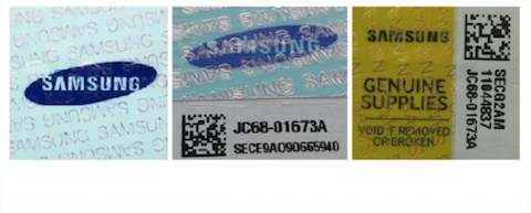 Голограммы разных годов на картриджах Samsung